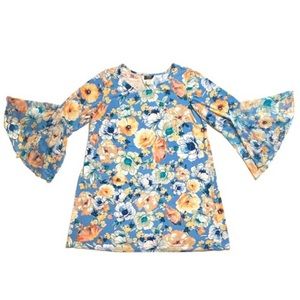 MSK blue and peach floral bell sleeve dress